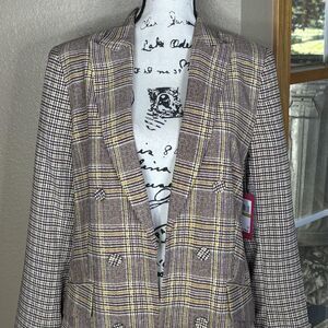 Vince Camuto Blazer Womens 14 Brown Plaid Off The Grid Double Breasted Lined